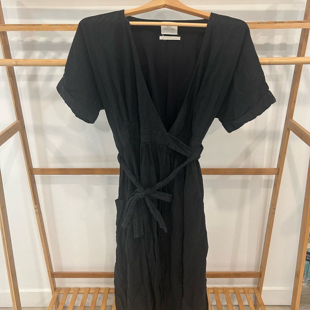 Urban Outfitters Black Wrap Midi Dress